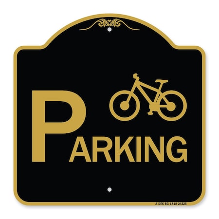 Signmission Bicycle Parking With Graphic, Black & Gold Aluminum Architectural Sign, 18" x 18", BG-1818-24325 A-DES-BG-1818-24325